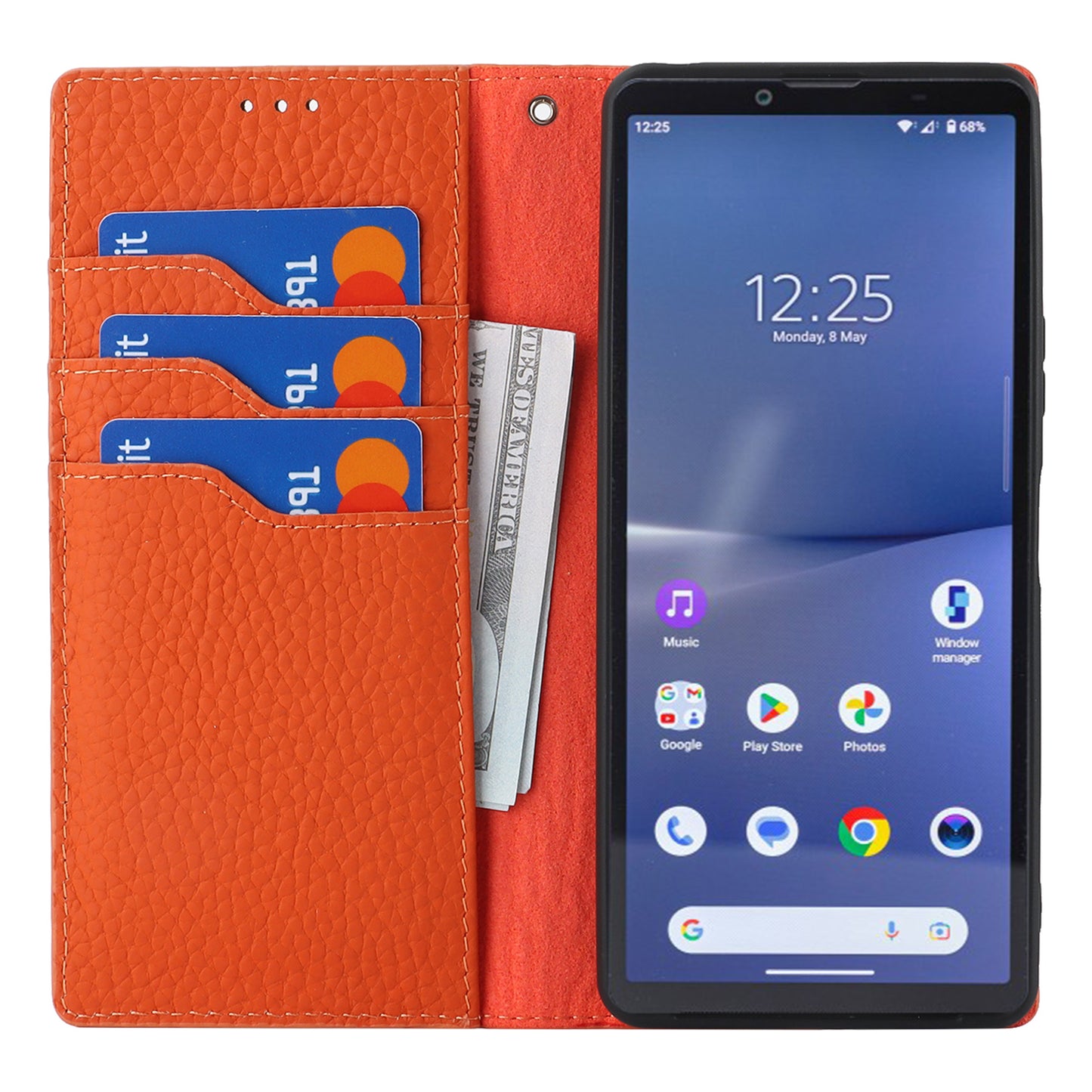 Flip Cover for Sony Xperia 10 V Litchi Texture Genuine Cow Leather Phone Case Stand Wallet with Strap