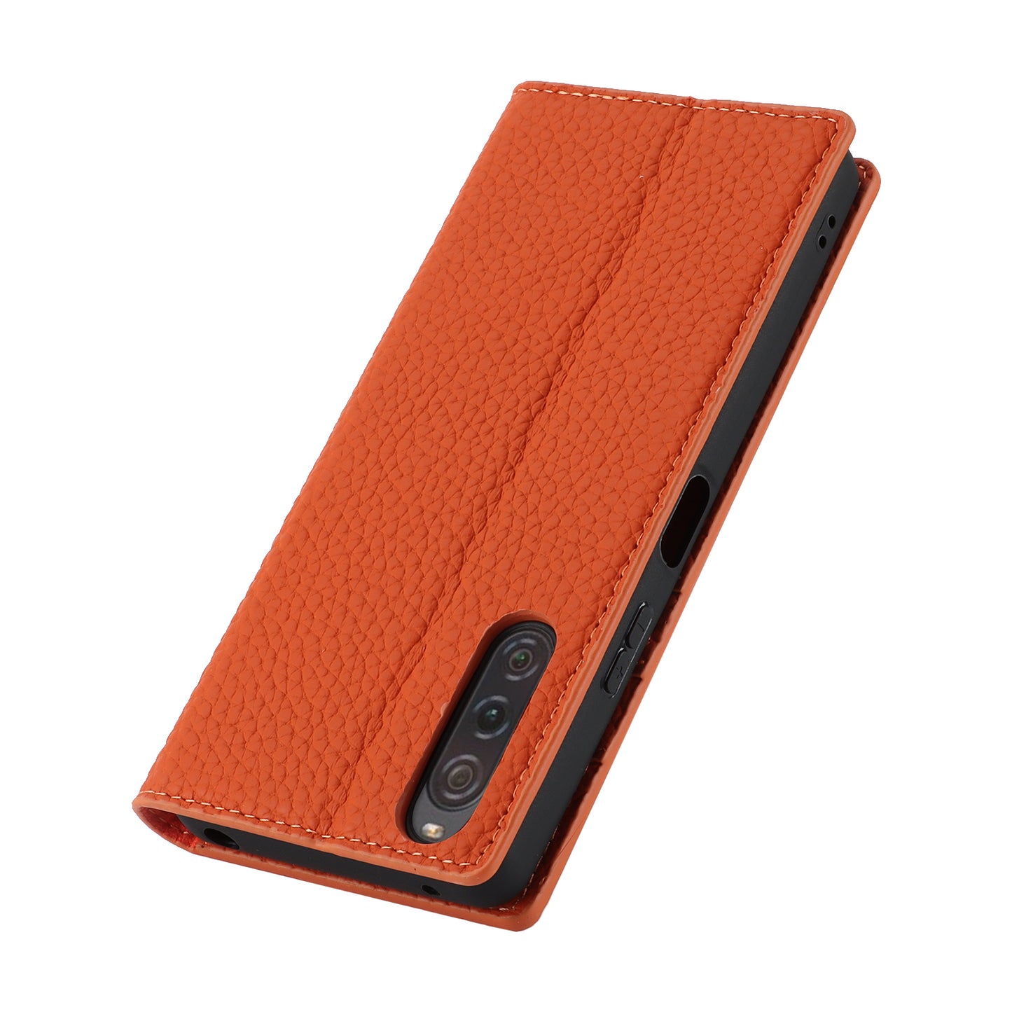 Flip Cover for Sony Xperia 10 V Litchi Texture Genuine Cow Leather Phone Case Stand Wallet with Strap