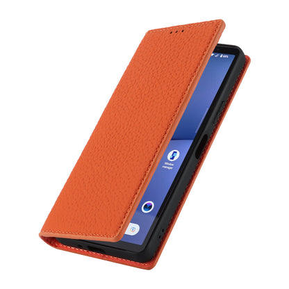 Flip Cover for Sony Xperia 10 V Litchi Texture Genuine Cow Leather Phone Case Stand Wallet with Strap