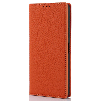 Flip Cover for Sony Xperia 10 V Litchi Texture Genuine Cow Leather Phone Case Stand Wallet with Strap