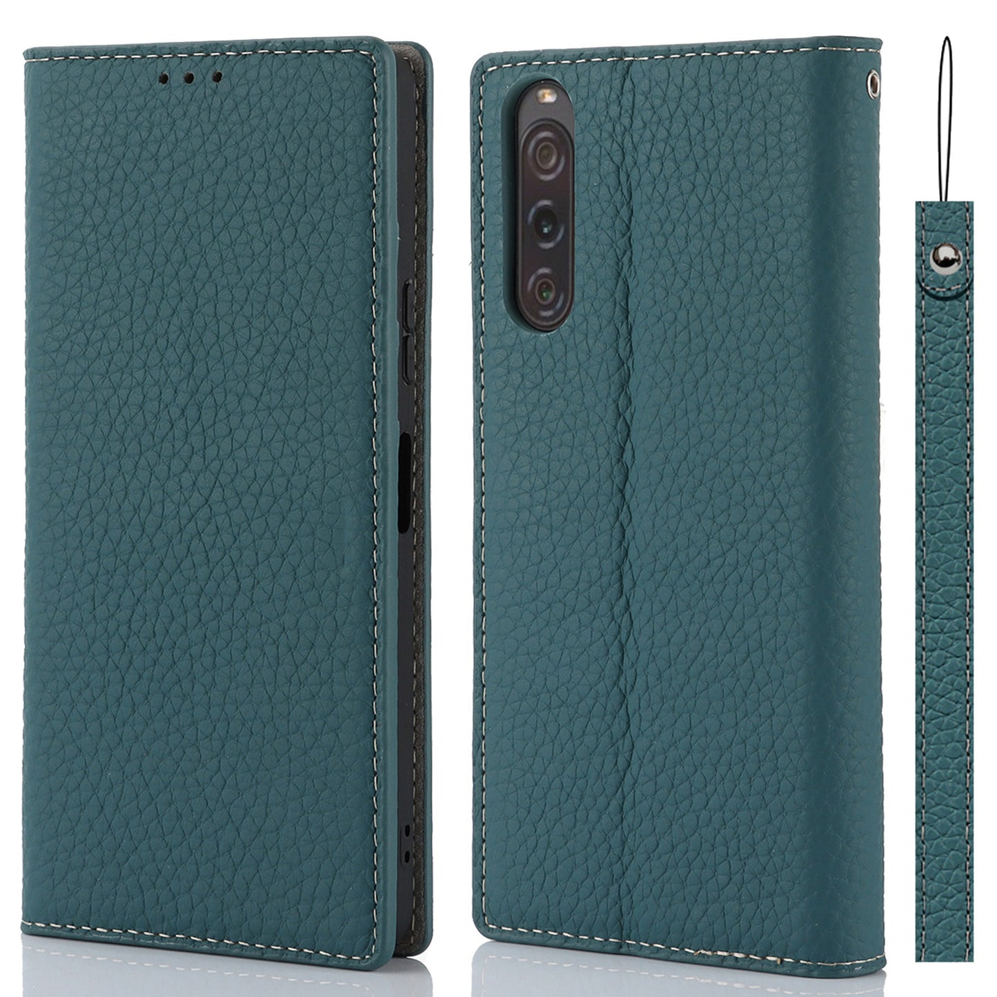 Flip Cover for Sony Xperia 10 V Litchi Texture Genuine Cow Leather Phone Case Stand Wallet with Strap