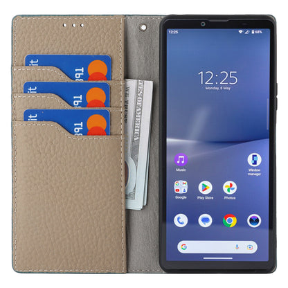Flip Cover for Sony Xperia 10 V Litchi Texture Genuine Cow Leather Phone Case Stand Wallet with Strap