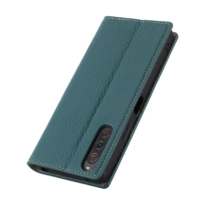 Flip Cover for Sony Xperia 10 V Litchi Texture Genuine Cow Leather Phone Case Stand Wallet with Strap