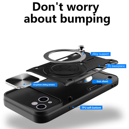 For iPhone 13 6.1 inch Slide Camera Guard Phone Case PC+TPU Drop-proof Cover with Rotating Kickstand