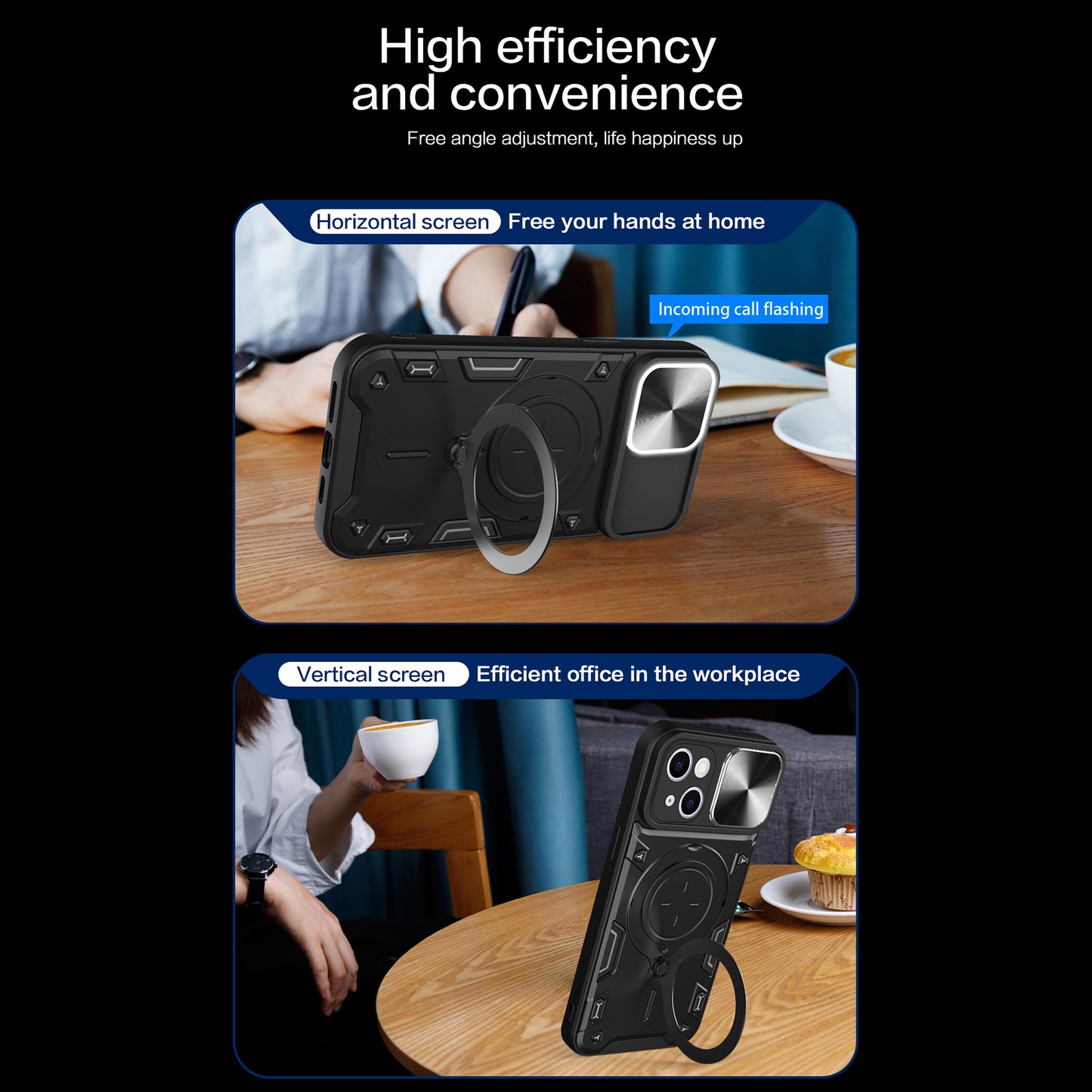 For iPhone 13 6.1 inch Slide Camera Guard Phone Case PC+TPU Drop-proof Cover with Rotating Kickstand