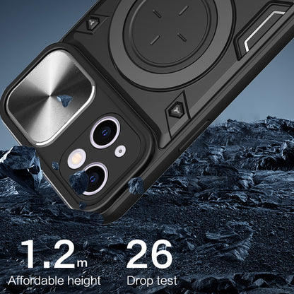 For iPhone 13 6.1 inch Slide Camera Guard Phone Case PC+TPU Drop-proof Cover with Rotating Kickstand