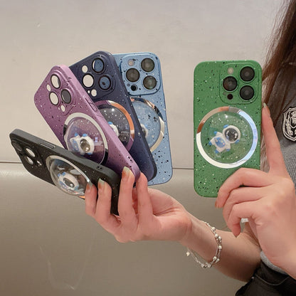 PC Cover for iPhone 12 Pro Max 3D Rotating Astronaut Convex Lens Anti-drop Phone Case with Lens Film