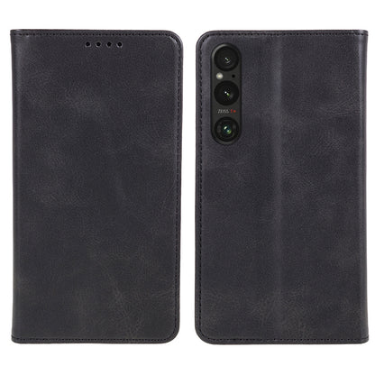 For Sony Xperia 1 V Calf Texture PU Leather Case Wallet Slim-Fit Business Style Phone Stand Cover