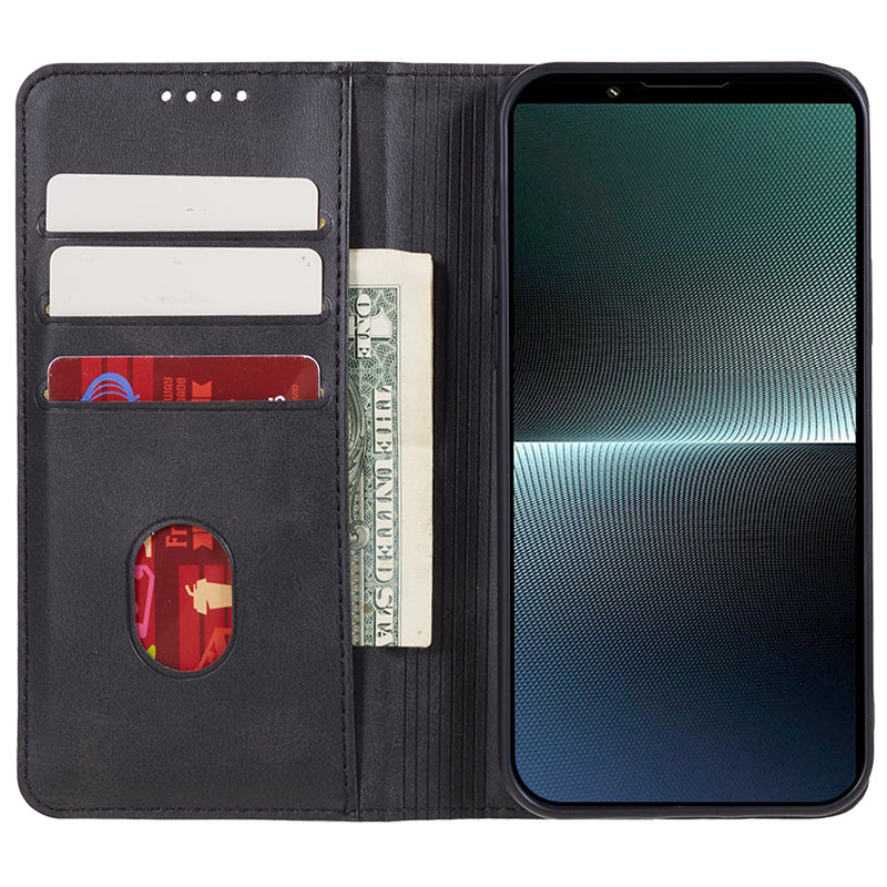 For Sony Xperia 1 V Calf Texture PU Leather Case Wallet Slim-Fit Business Style Phone Stand Cover