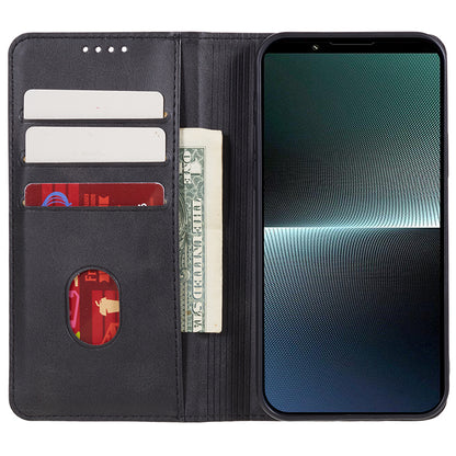 For Sony Xperia 1 V Calf Texture PU Leather Case Wallet Slim-Fit Business Style Phone Stand Cover