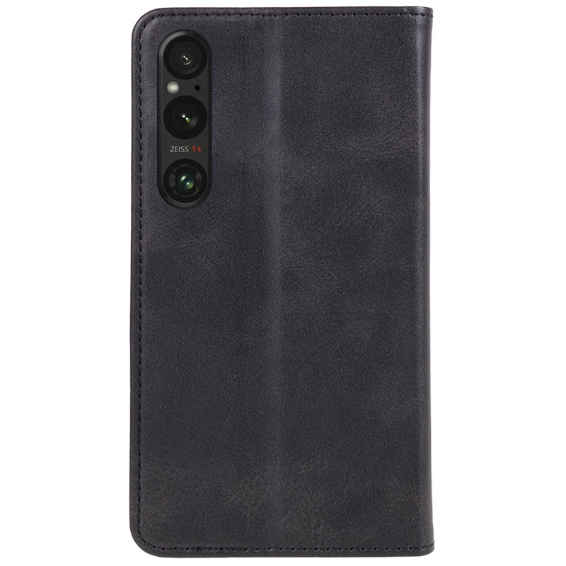 For Sony Xperia 1 V Calf Texture PU Leather Case Wallet Slim-Fit Business Style Phone Stand Cover