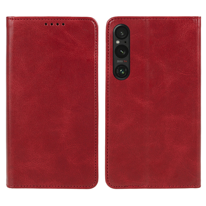 For Sony Xperia 1 V Calf Texture PU Leather Case Wallet Slim-Fit Business Style Phone Stand Cover