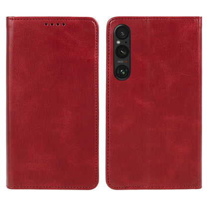 For Sony Xperia 1 V Calf Texture PU Leather Case Wallet Slim-Fit Business Style Phone Stand Cover