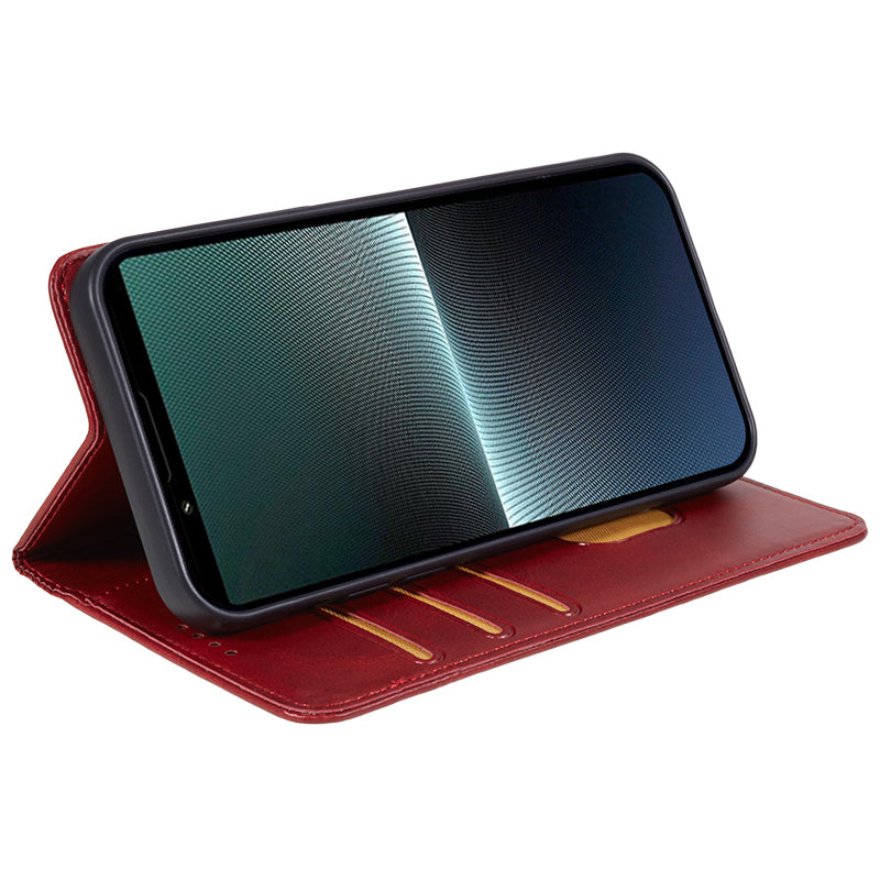 For Sony Xperia 1 V Calf Texture PU Leather Case Wallet Slim-Fit Business Style Phone Stand Cover