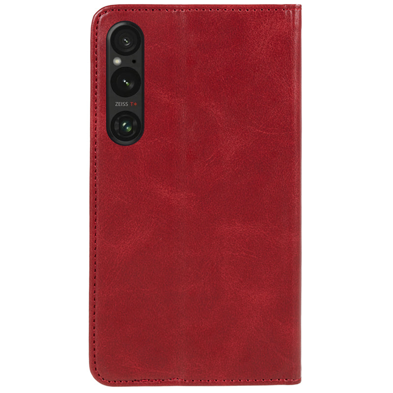 For Sony Xperia 1 V Calf Texture PU Leather Case Wallet Slim-Fit Business Style Phone Stand Cover