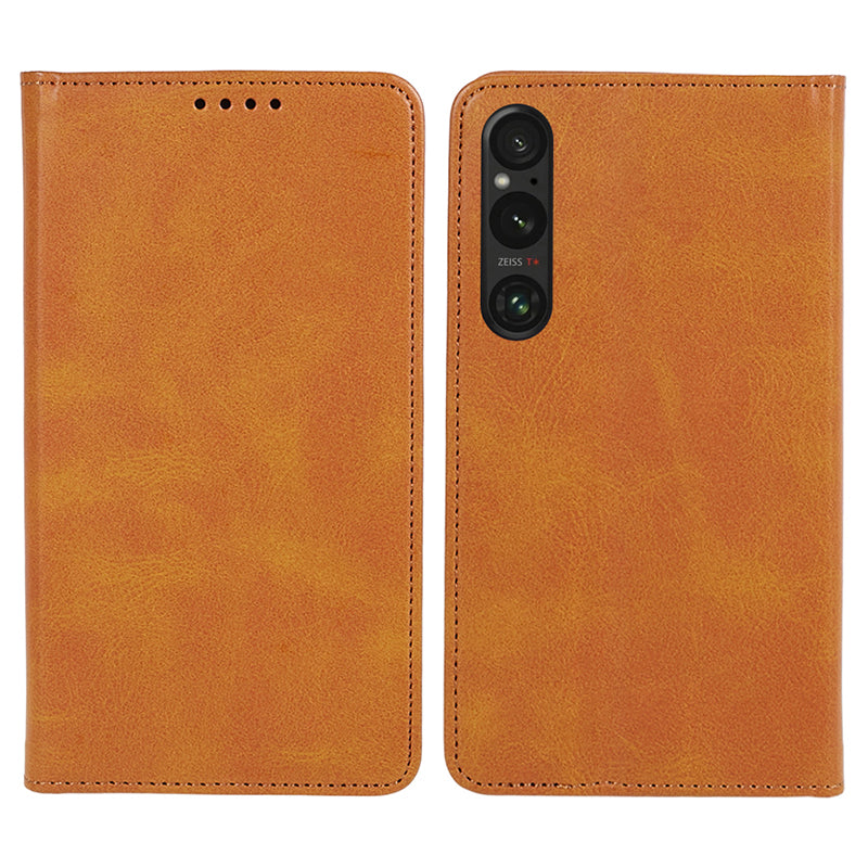 For Sony Xperia 1 V Calf Texture PU Leather Case Wallet Slim-Fit Business Style Phone Stand Cover