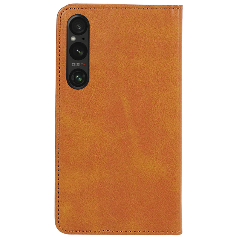 For Sony Xperia 1 V Calf Texture PU Leather Case Wallet Slim-Fit Business Style Phone Stand Cover