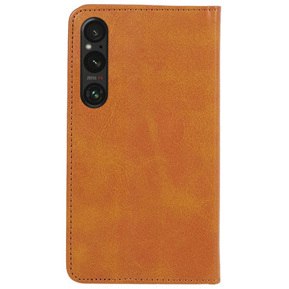 For Sony Xperia 1 V Calf Texture PU Leather Case Wallet Slim-Fit Business Style Phone Stand Cover