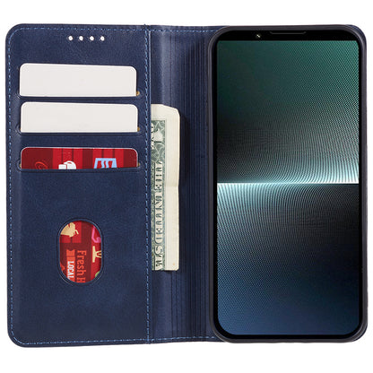 For Sony Xperia 1 V Calf Texture PU Leather Case Wallet Slim-Fit Business Style Phone Stand Cover