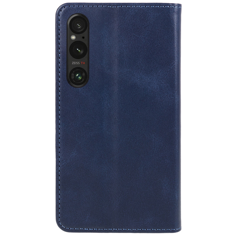 For Sony Xperia 1 V Calf Texture PU Leather Case Wallet Slim-Fit Business Style Phone Stand Cover