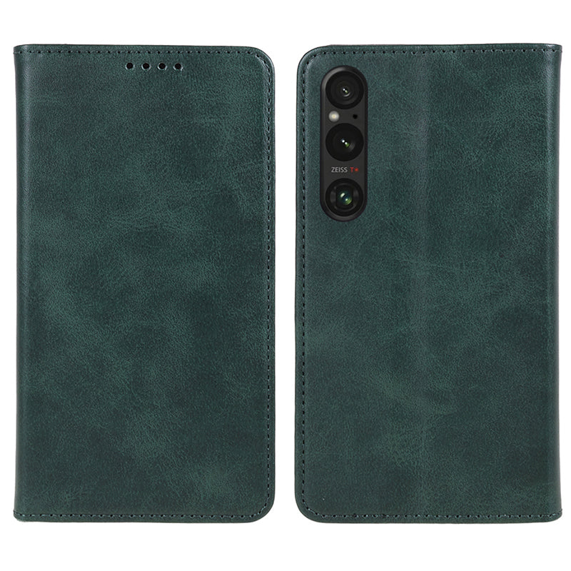 For Sony Xperia 1 V Calf Texture PU Leather Case Wallet Slim-Fit Business Style Phone Stand Cover