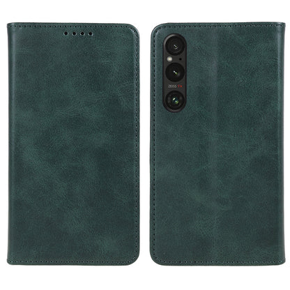 For Sony Xperia 1 V Calf Texture PU Leather Case Wallet Slim-Fit Business Style Phone Stand Cover