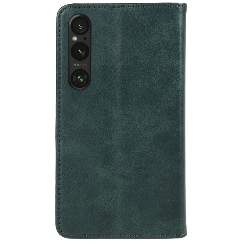 For Sony Xperia 1 V Calf Texture PU Leather Case Wallet Slim-Fit Business Style Phone Stand Cover