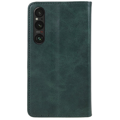 For Sony Xperia 1 V Calf Texture PU Leather Case Wallet Slim-Fit Business Style Phone Stand Cover