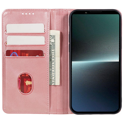 For Sony Xperia 1 V Calf Texture PU Leather Case Wallet Slim-Fit Business Style Phone Stand Cover