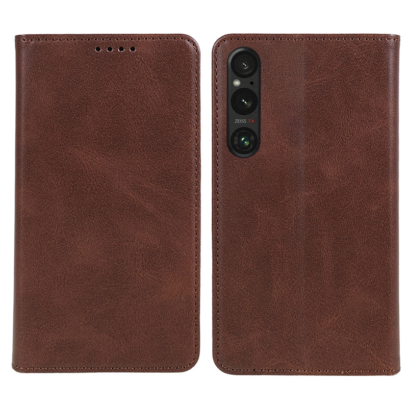 For Sony Xperia 1 V Calf Texture PU Leather Case Wallet Slim-Fit Business Style Phone Stand Cover