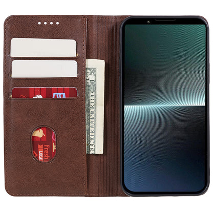 For Sony Xperia 1 V Calf Texture PU Leather Case Wallet Slim-Fit Business Style Phone Stand Cover