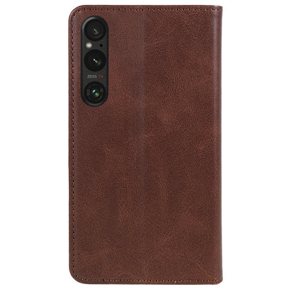 For Sony Xperia 1 V Calf Texture PU Leather Case Wallet Slim-Fit Business Style Phone Stand Cover