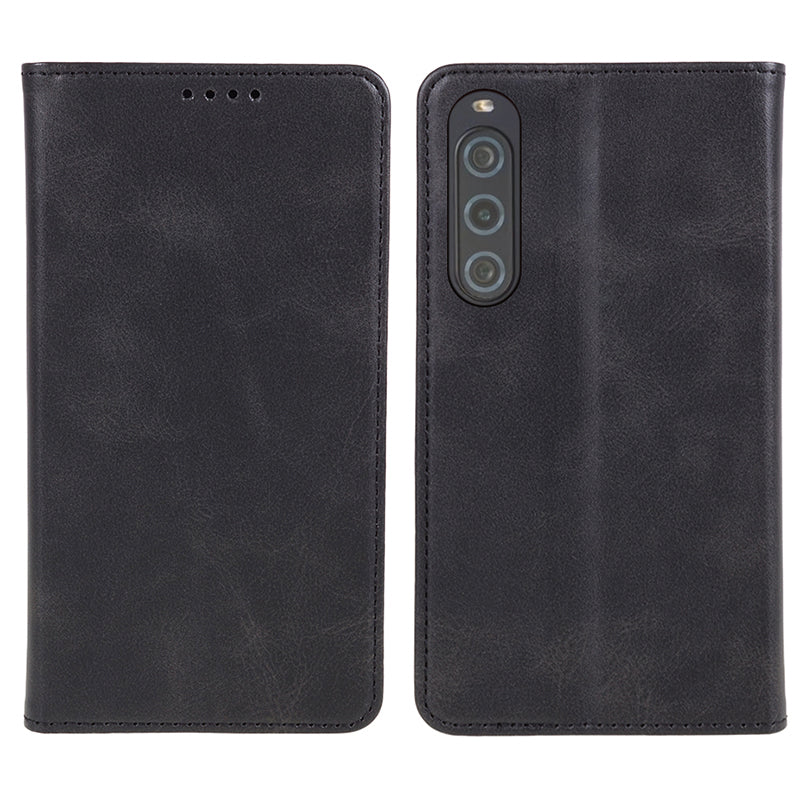 Anti-Scratch PU Leather Stand Case for Sony Xperia 10 V , Calf Texture Wallet Anti-drop Phone Cover