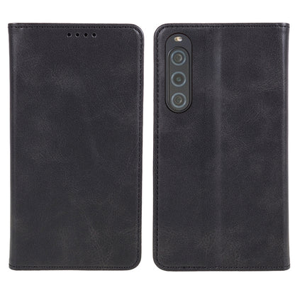 Anti-Scratch PU Leather Stand Case for Sony Xperia 10 V , Calf Texture Wallet Anti-drop Phone Cover