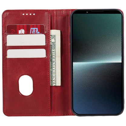 Anti-Scratch PU Leather Stand Case for Sony Xperia 10 V , Calf Texture Wallet Anti-drop Phone Cover