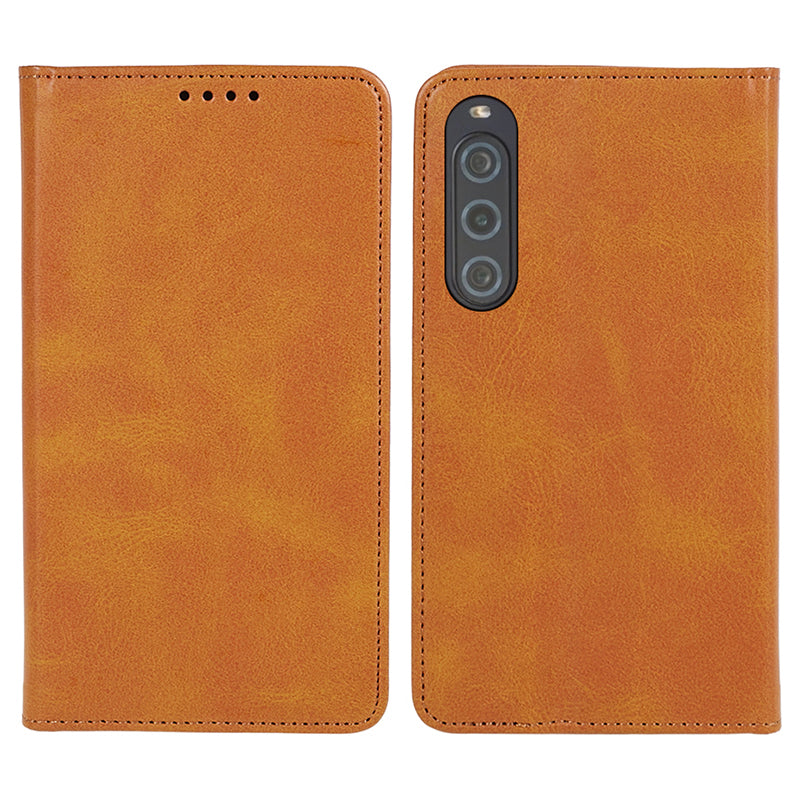 Anti-Scratch PU Leather Stand Case for Sony Xperia 10 V , Calf Texture Wallet Anti-drop Phone Cover