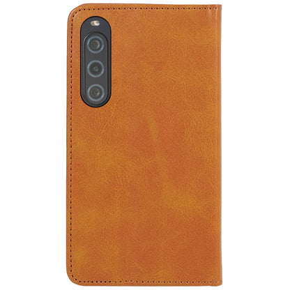 Anti-Scratch PU Leather Stand Case for Sony Xperia 10 V , Calf Texture Wallet Anti-drop Phone Cover