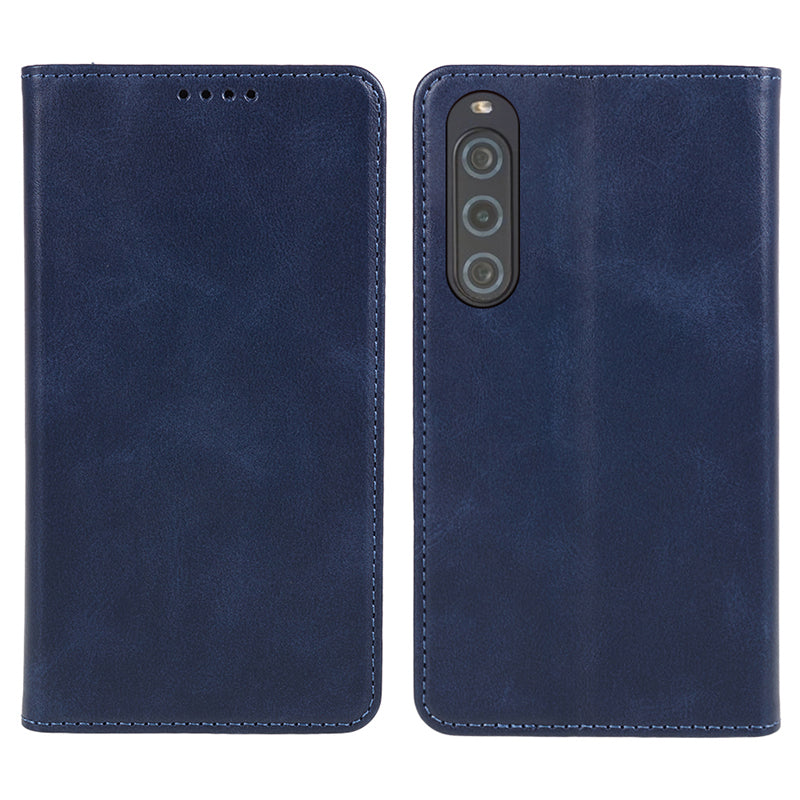 Anti-Scratch PU Leather Stand Case for Sony Xperia 10 V , Calf Texture Wallet Anti-drop Phone Cover