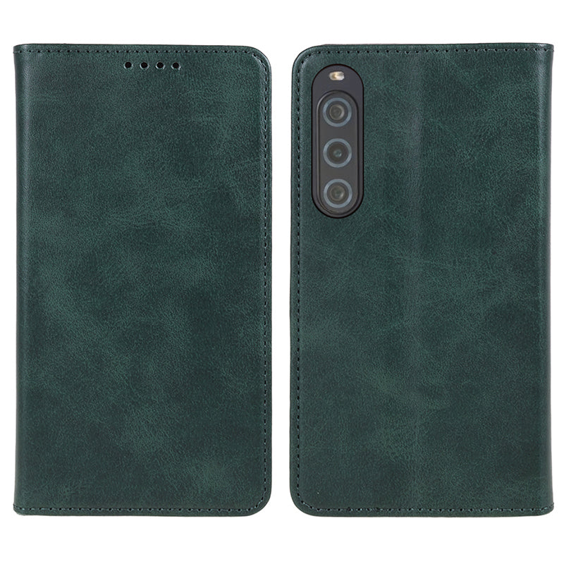 Anti-Scratch PU Leather Stand Case for Sony Xperia 10 V , Calf Texture Wallet Anti-drop Phone Cover