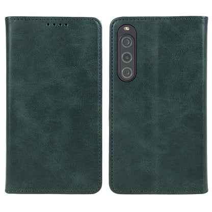 Anti-Scratch PU Leather Stand Case for Sony Xperia 10 V , Calf Texture Wallet Anti-drop Phone Cover