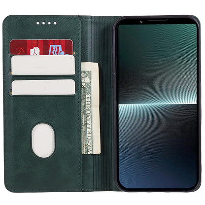 Anti-Scratch PU Leather Stand Case for Sony Xperia 10 V , Calf Texture Wallet Anti-drop Phone Cover