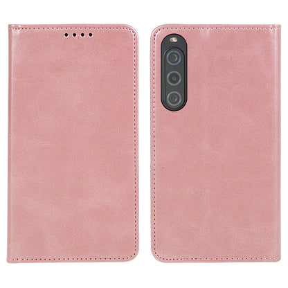 Anti-Scratch PU Leather Stand Case for Sony Xperia 10 V , Calf Texture Wallet Anti-drop Phone Cover
