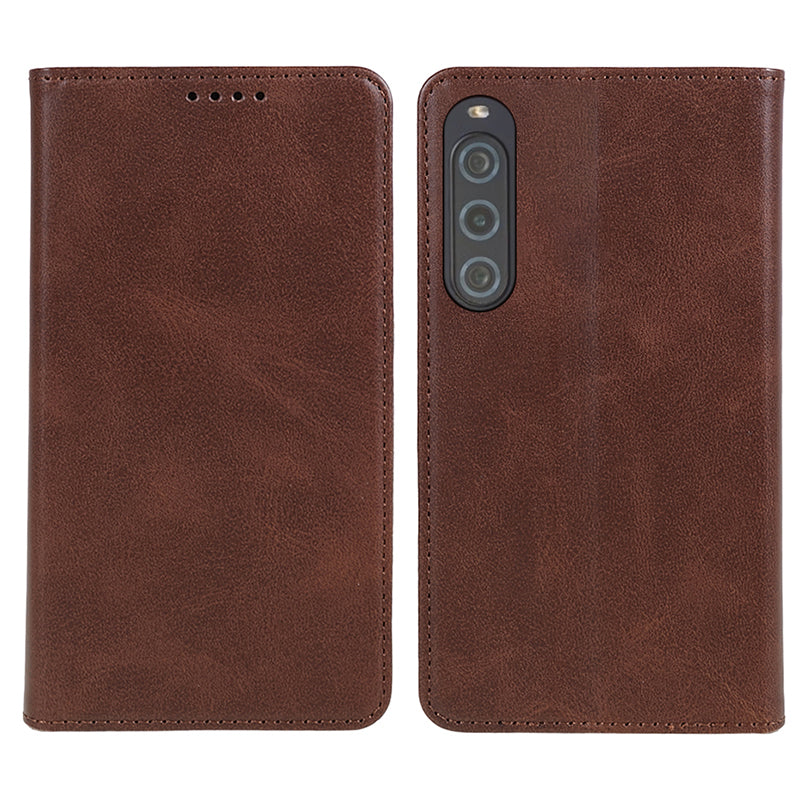 Anti-Scratch PU Leather Stand Case for Sony Xperia 10 V , Calf Texture Wallet Anti-drop Phone Cover