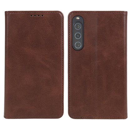 Anti-Scratch PU Leather Stand Case for Sony Xperia 10 V , Calf Texture Wallet Anti-drop Phone Cover