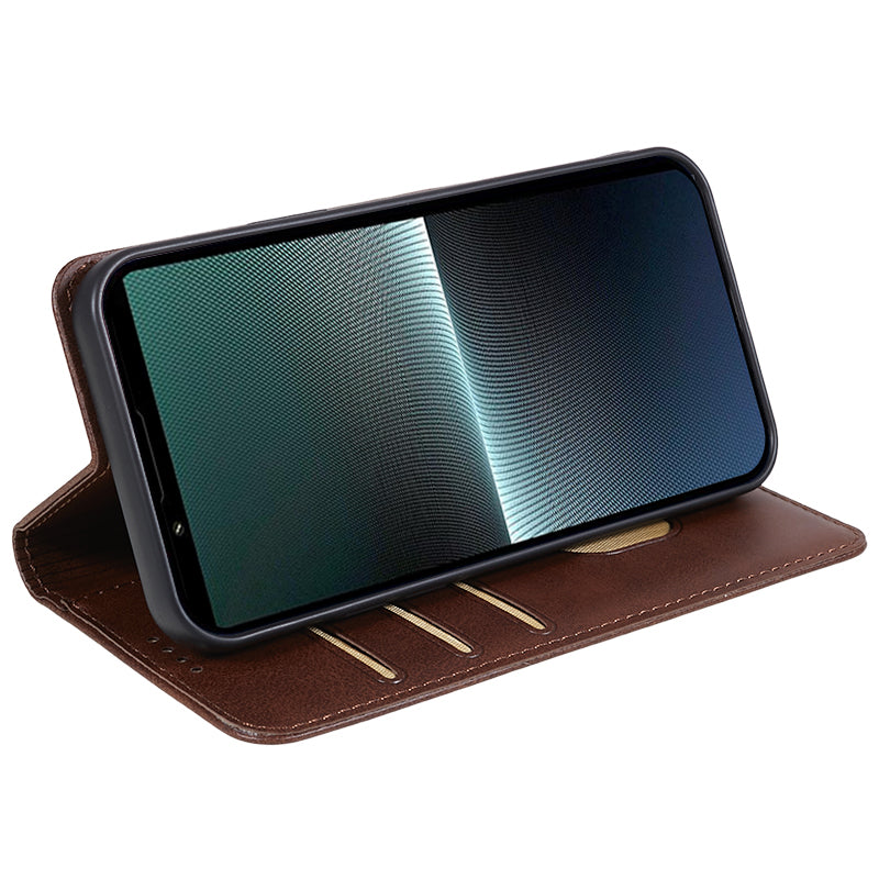 Anti-Scratch PU Leather Stand Case for Sony Xperia 10 V , Calf Texture Wallet Anti-drop Phone Cover