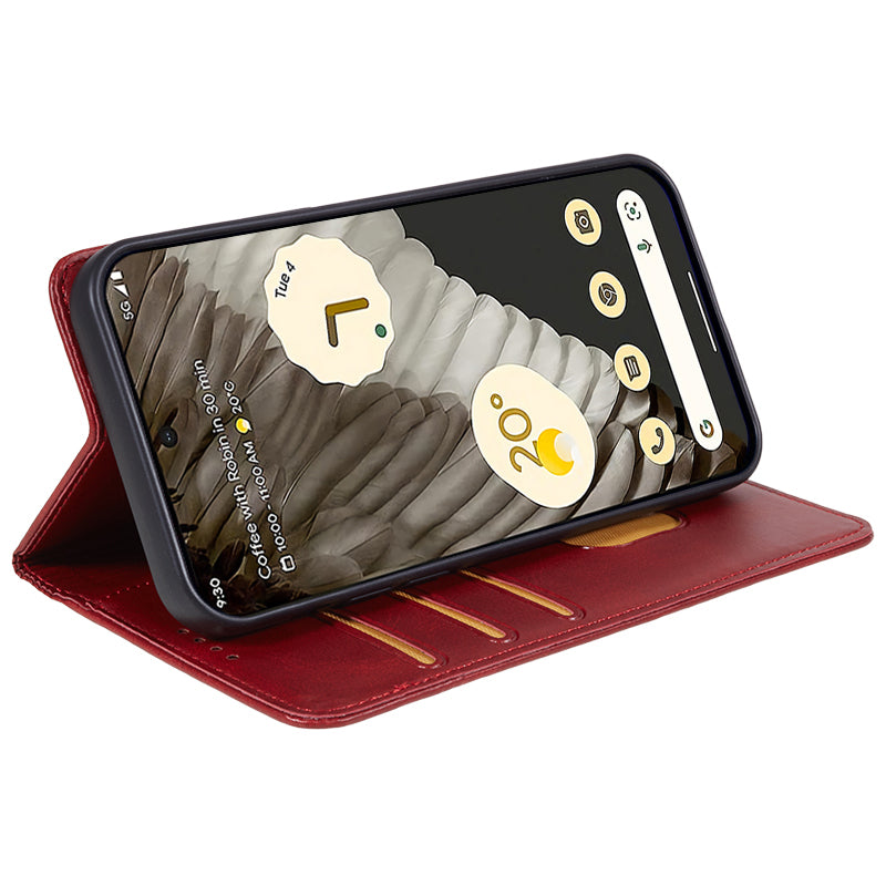 For Google Pixel 8 Pro Strong Magnetic Phone Case PU Leather Stand Case Calf Texture Wallet Cover