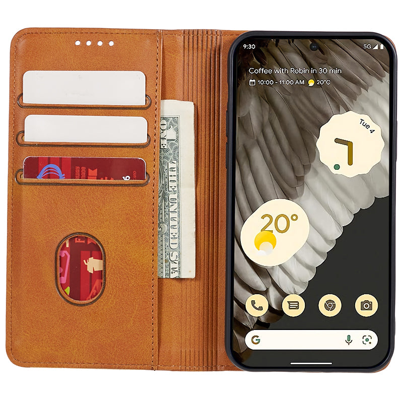 For Google Pixel 8 Pro Strong Magnetic Phone Case PU Leather Stand Case Calf Texture Wallet Cover