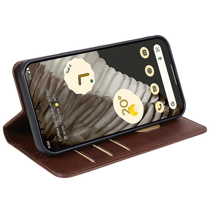 For Google Pixel 8 Pro Strong Magnetic Phone Case PU Leather Stand Case Calf Texture Wallet Cover