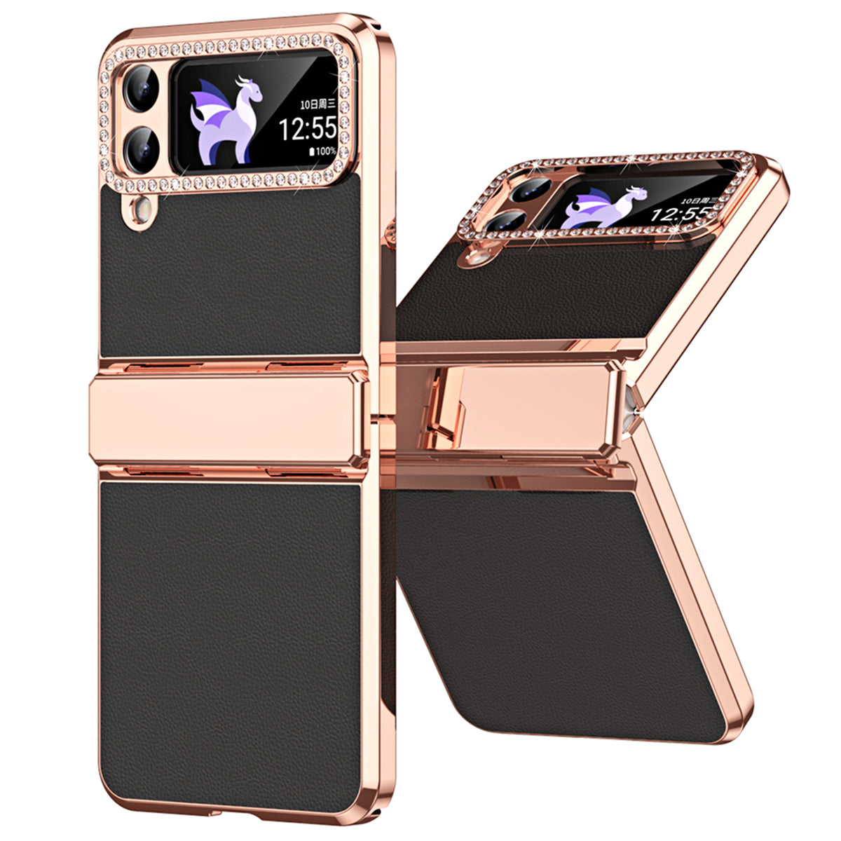 For Samsung Galaxy Z Flip4 5G Hinge Protection Phone Case PU Leather+PC Electroplating Cover
