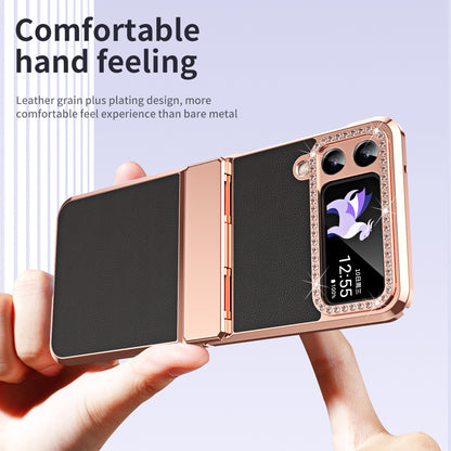 For Samsung Galaxy Z Flip4 5G Hinge Protection Phone Case PU Leather+PC Electroplating Cover